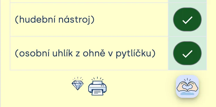 Konec odškrtaného seznamu věcí s ikonou tiskárny pro vytištění seznamu