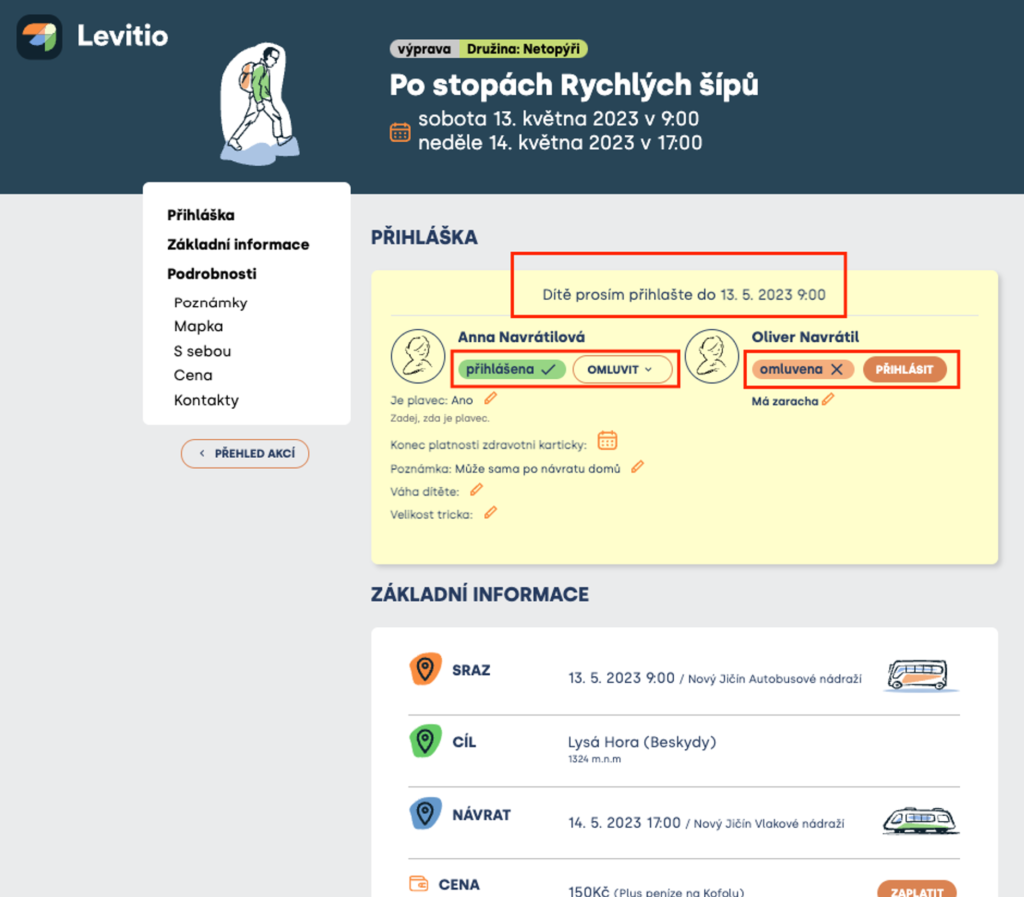 Přehled, kdo na akci jede