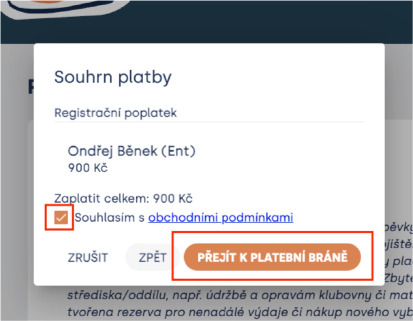 Platba registračního poplatku